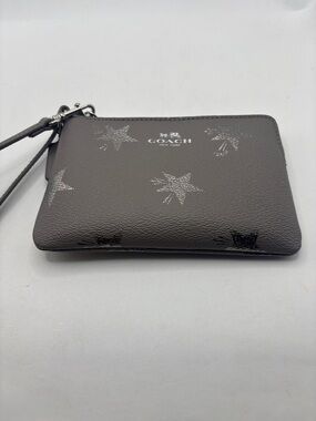 Coach Star Canyon print Gray wristlet leather w/silver star side zip shimmer
